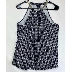 Worth New York Women's 6 Black/White Chain Print Gold Chain Strap Sleeveless Top